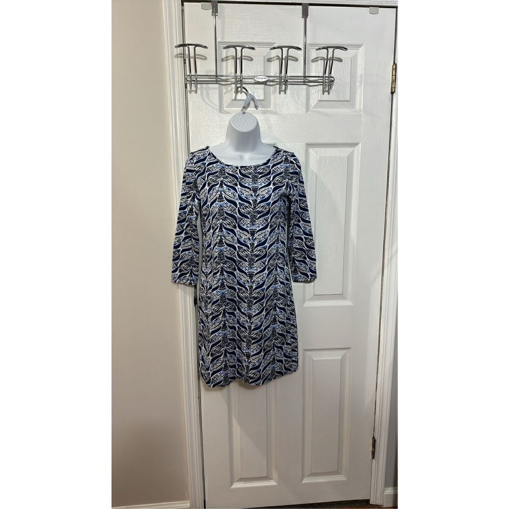 Lilly Pulitzer Pima Cotton‎ Shift Dress Blue Mermaid's Tail 3/4 Sleeve size XS